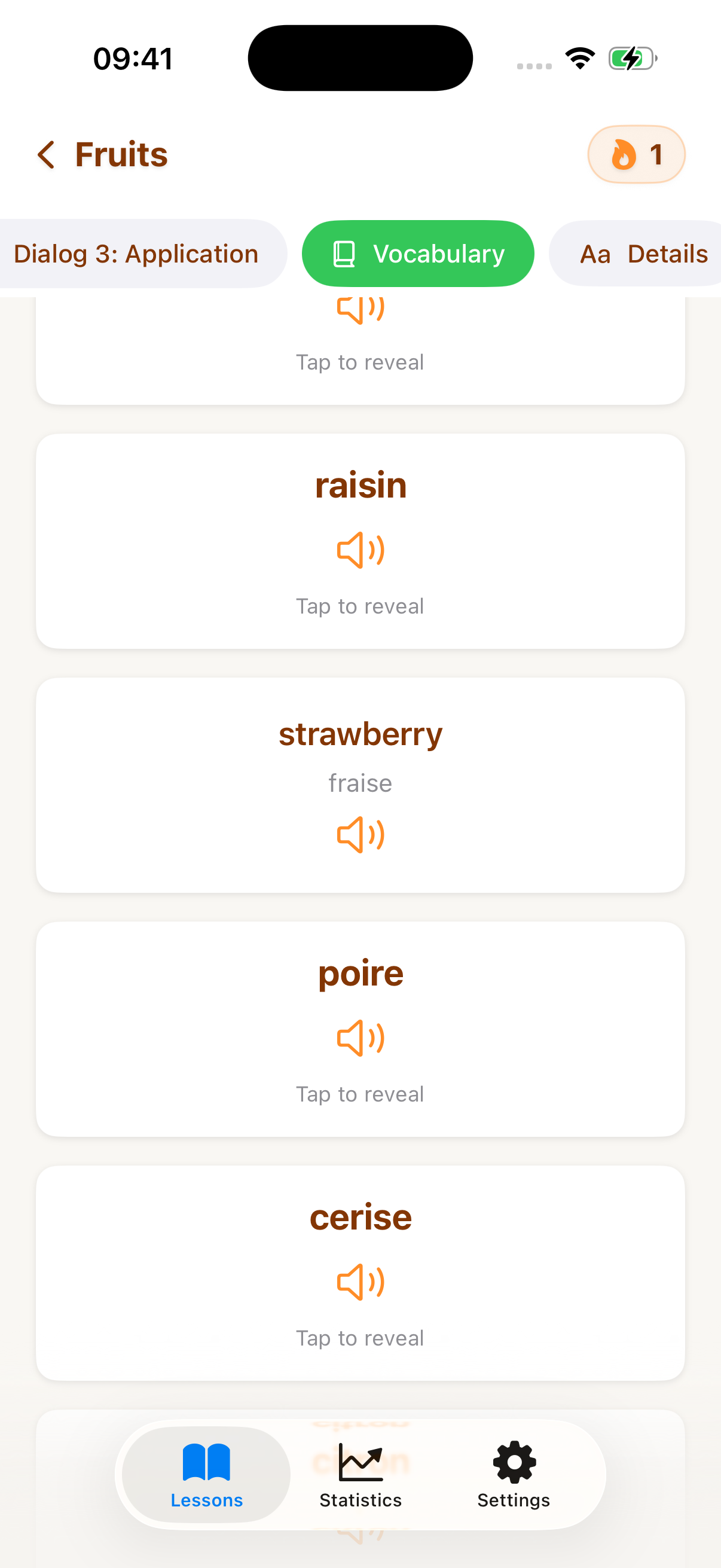 Vocabulary with audio pronunciation